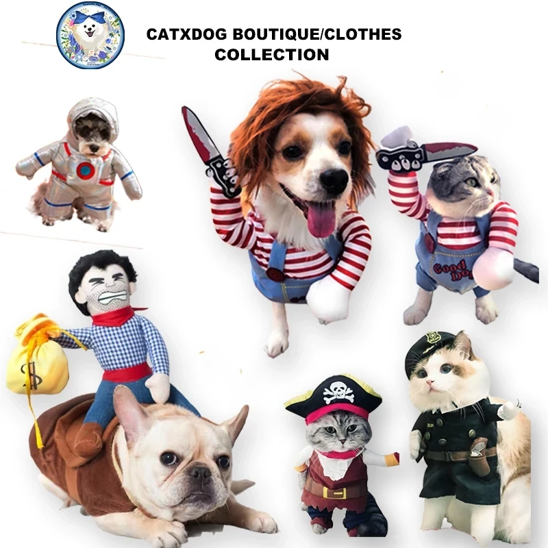 เสื้อผ้าสัตว์เลี้ยง เสื้อฮู้ดดี้ ลายการ์ตูนคาวบอย ฮาโลวีน สําหรับสุนัข chucky ชุดหมา ชัคกี้ชุดน้องหมา ชุดคอสเพลย์น้องหมา ชุดน้องหมาตลก ชุดลูกสุนัขเล็ก dog costume【XS-XL】 (อัปเดท 2025)