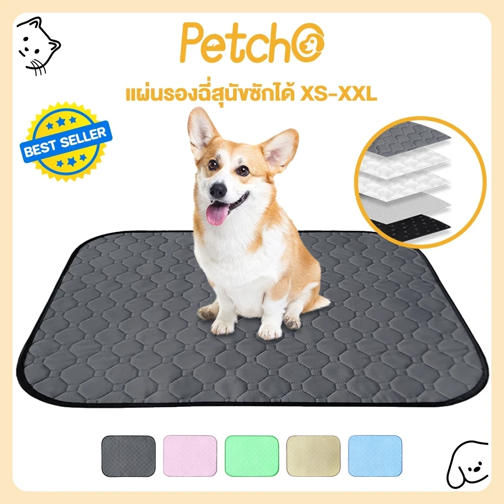 Petcho แผ่นรองฉี่สุนัข แผ่นรองฉี่สัตว์เลี้ยง ผ้ารองฉี่หมา เเมว กระต่าย ซักใช้ซ้ำได้ ซึมซับได้ดี มีกันลื่น (อัปเดท 2025)
